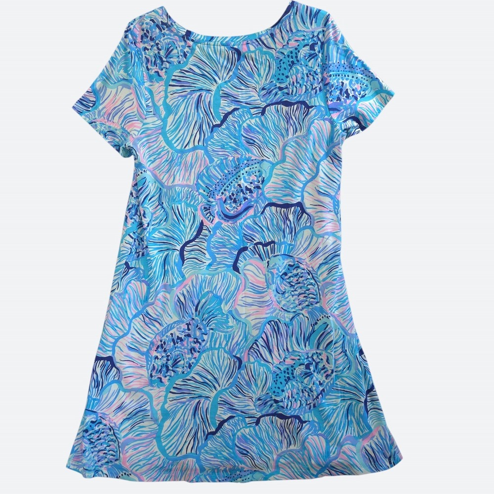 Lilly Pulitzer Coastal Preppy T-Shirt Dress Large Pima Cotton Resort Blue Pink